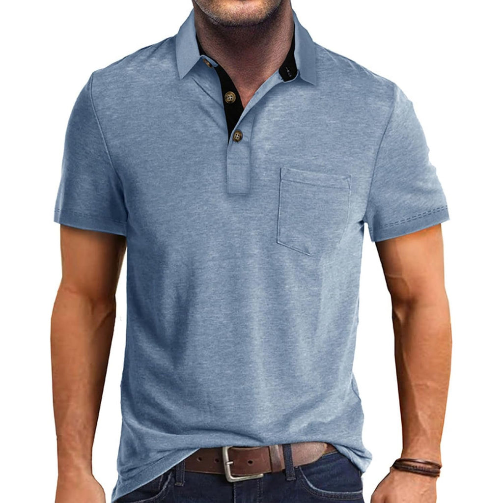 Men'S Casual Polo Shirts Classic Button Basic Short Sleeve Shirt Solid Color Cotton Tees Golf Stylish Tops