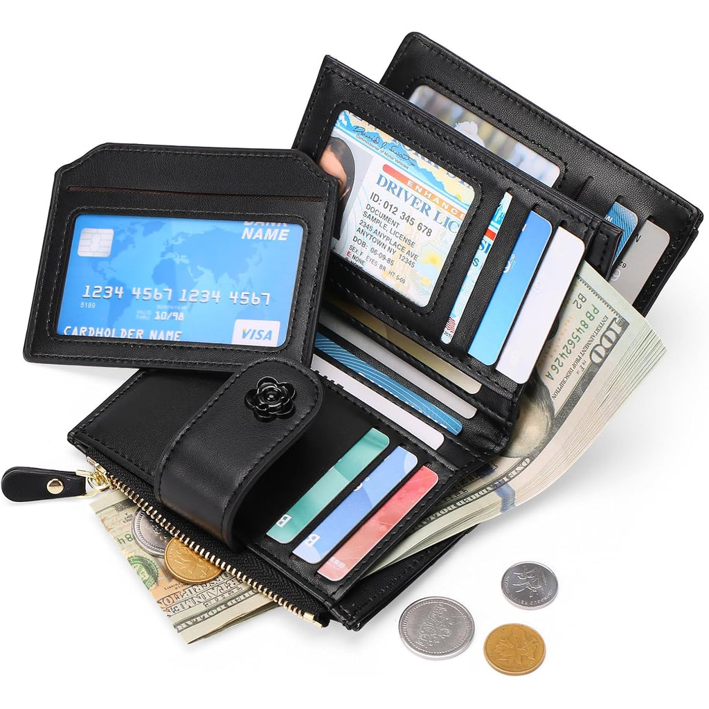 Rniega Small Wallets For Women Leather Bifold Wallet Women Rfid Blocking Purse Credit Card Holder With 15 Card Slots And Id Window Coin Pocket