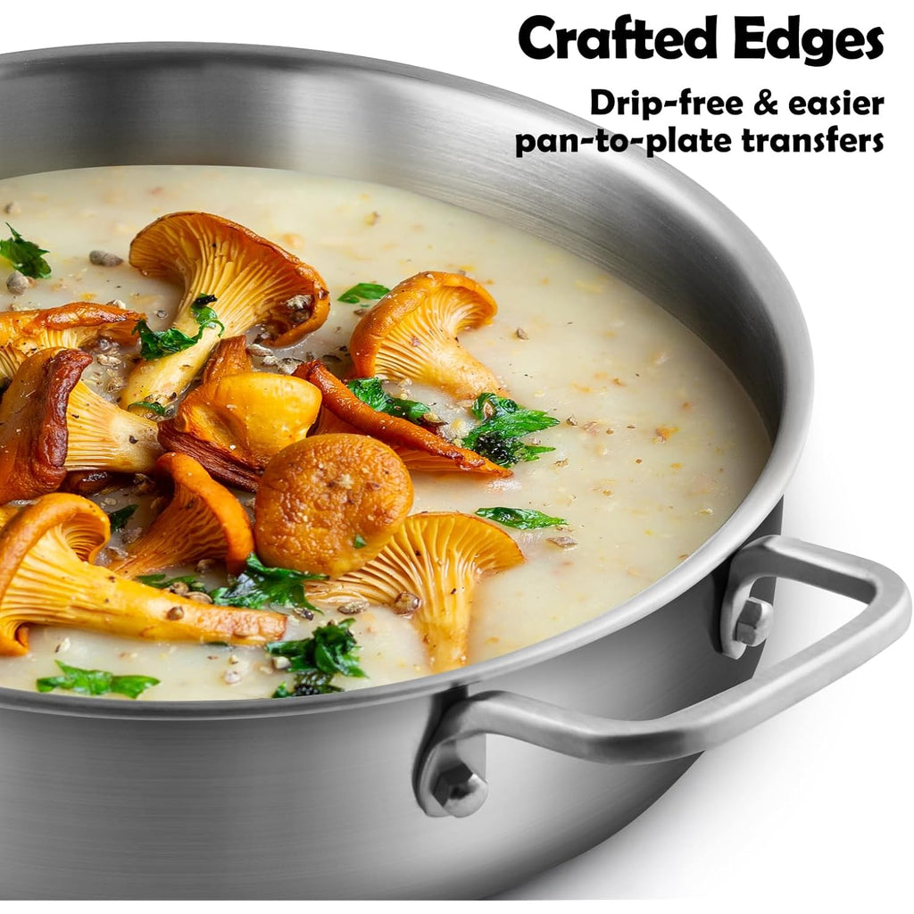 Vocvoi Stainless Steel Pan With Lid, 6 Qt Stainless Steel Saute Pan, 12 Inch Frying Pan, Pfoa & Ptfe Free, Tri-Ply Skillet, Stainless Steel Pot, Dishwasher & Oven Safe, Works On All Cooktops