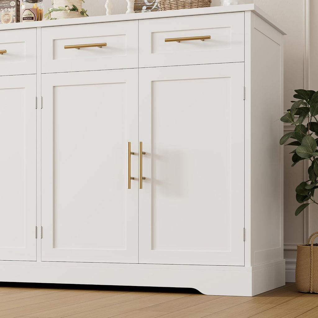 Hostack 60" W Sideboard Buffet Cabinet With Storage, Kitchen Cabinet, White | 36" Tall Kitchen Buffet Storage Cabinet With 4 Drawers, Large Coffee Bar Cabinet, Modern Buffet Table For Dining Living Room