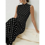 Milumia Women'S Polka Dots Maxi Tank Dress Vintage Mock Neck Sleeveless Elegant Long Dresses