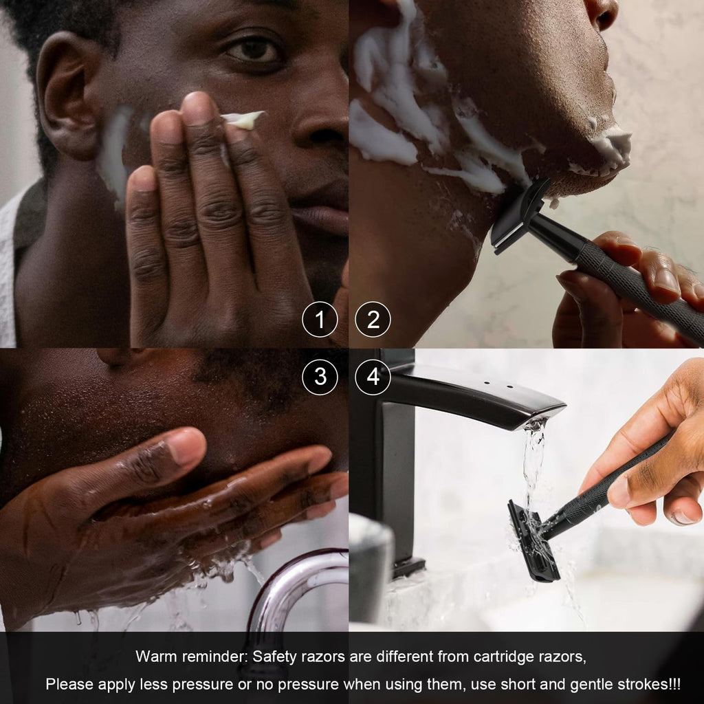 Matte Black Safety Razor, Single Blade Razors for Men, with 10 Stainless Steel Double Edge Blades, Reusable Metal 1 Blade Razor, Eco-Friendly, Smooth and Close Shave, Sustainable, Plastic Free