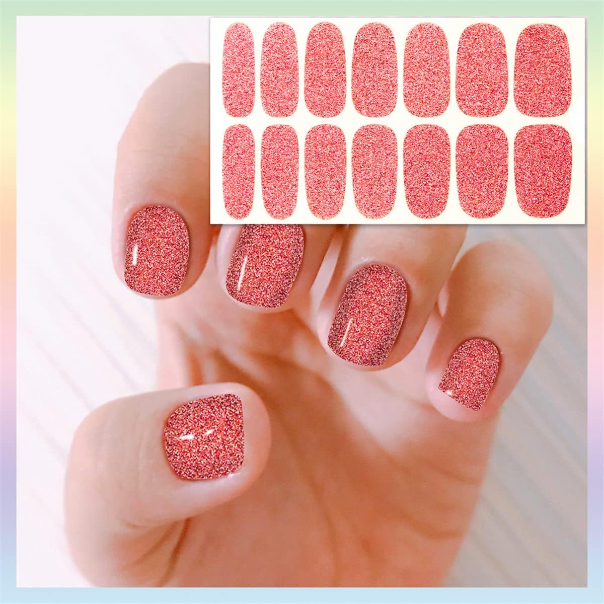 24 Sheets Glitter Solid Color Nail Polish Strips Stickers with Nail File Self-Adhesive Nail Strips Stick On Nail Stickers Full Nail Wraps for Women Girls