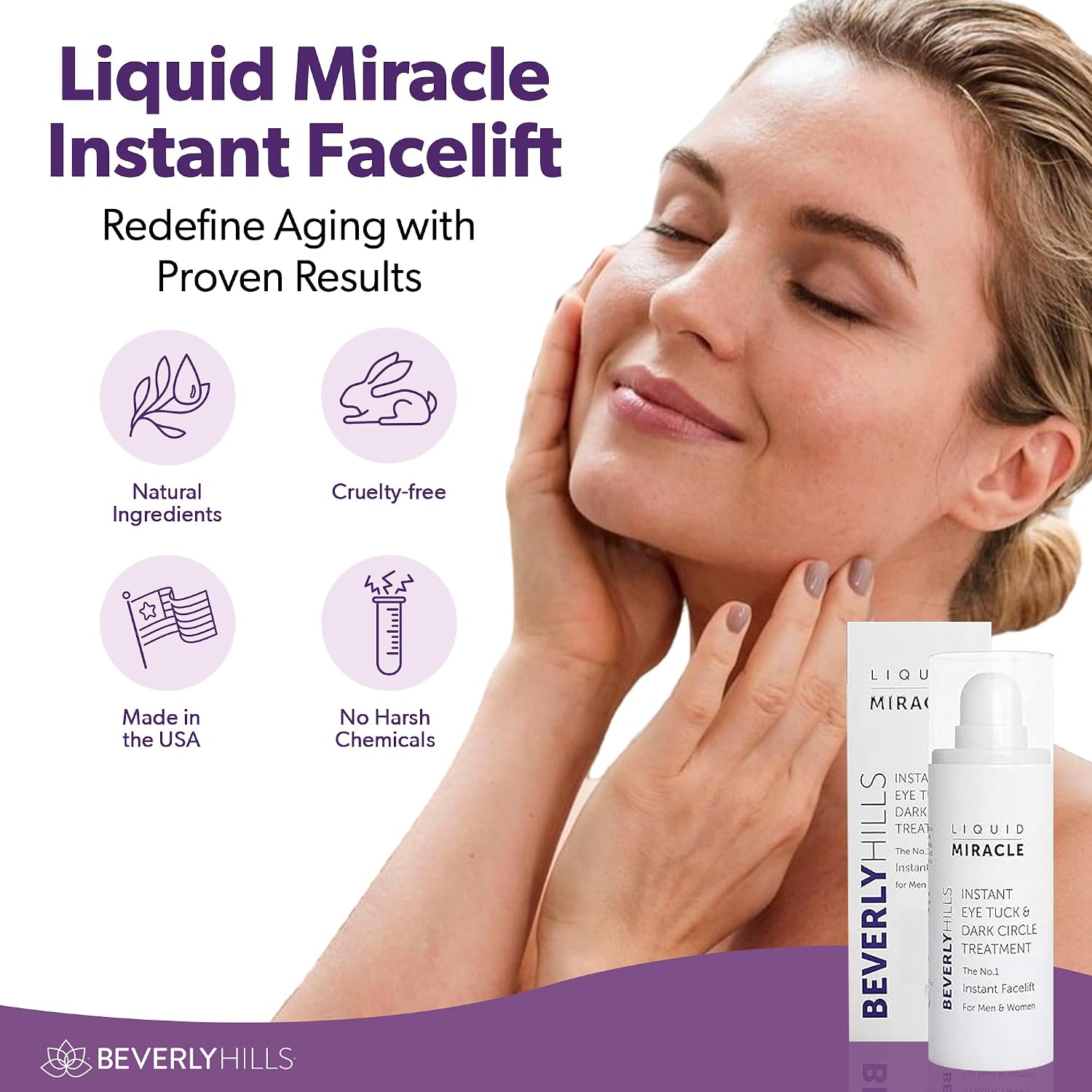 Beverly Hills Instant Facelift Anti Aging Eye Serum Treatment For Dark Circles, Puffy Eyes, Wrinkles, Under Eye Bags, Fine Lines, And Crows Feet | 30Ml (120 Days Supply)