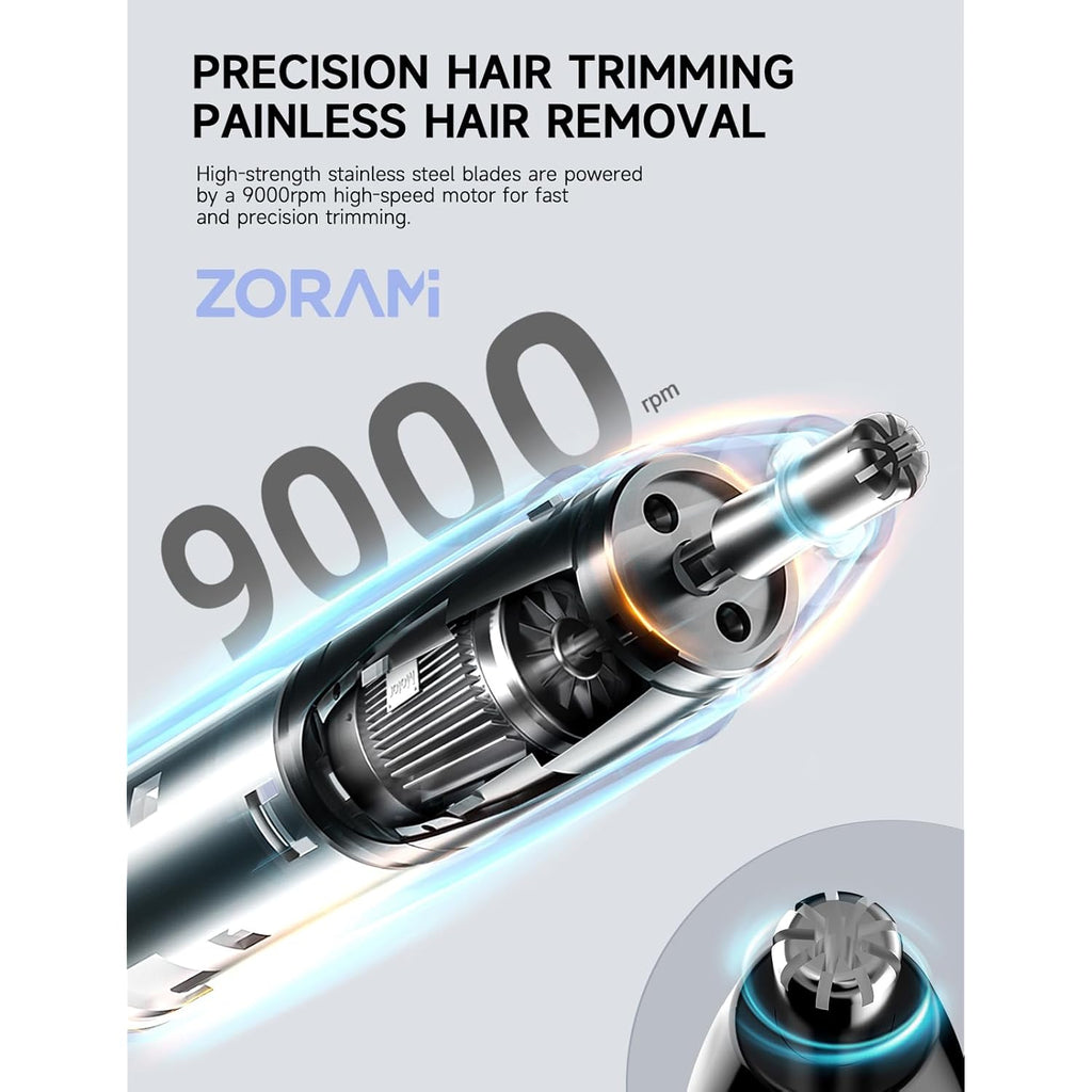 ZORAMI Rechargeable Ear and Nose Hair Trimmer - 2026 Professional Painless Eyebrow & Facial Hair Trimmer for Men Women, Powerful Motor and Dual-Edge Blades for Smoother Cutting Black