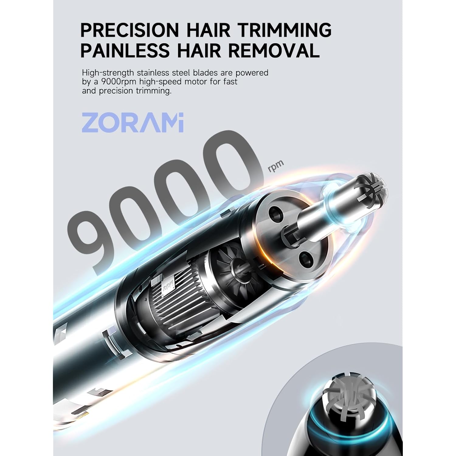 ZORAMI Rechargeable Ear and Nose Hair Trimmer - 2026 Professional Painless Eyebrow & Facial Hair Trimmer for Men Women, Powerful Motor and Dual-Edge Blades for Smoother Cutting Black