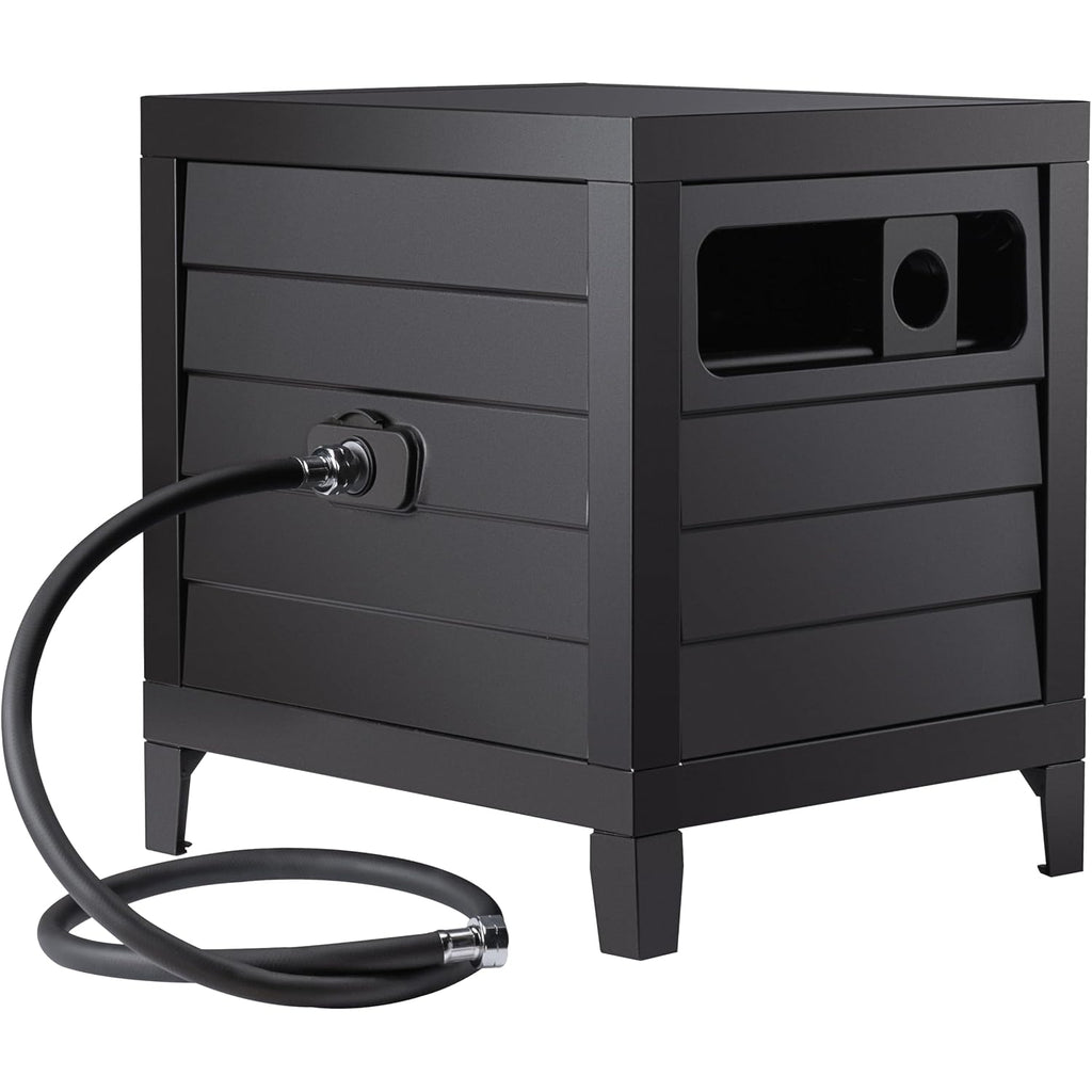 Metal Garden Hose Reel Deck Box, Durable Steel Garden Hose Storage Box Cabinet, 150Ft 5/8" Garden Hose Capacity. - Hose Guide Manual Rewind, No-Leak Aluminum Water Connections