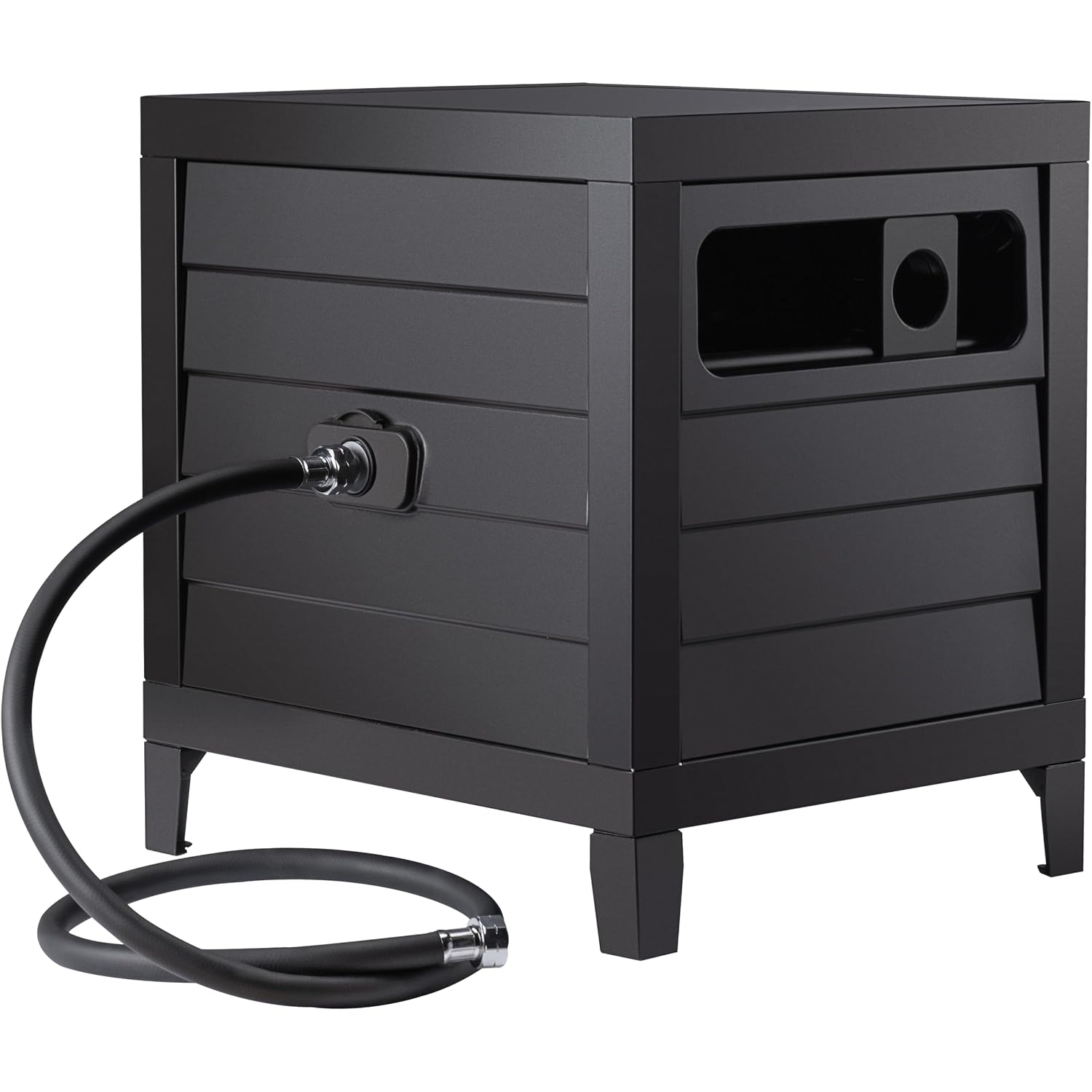 Metal Garden Hose Reel Deck Box, Durable Steel Garden Hose Storage Box Cabinet, 150Ft 5/8" Garden Hose Capacity. - Hose Guide Manual Rewind, No-Leak Aluminum Water Connections