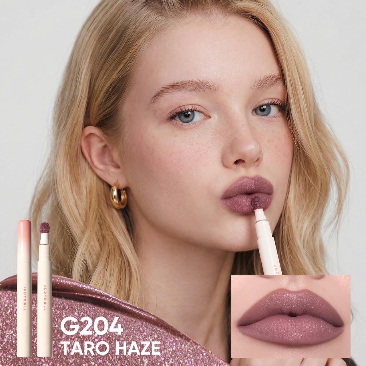 JUDYDOLL Cushion Matte Lip Cream, Hydrating Matte Lipstick with Tripeptide & Squalane, Lip Line Blurring, Velvet Lip Mud, Smudge-Proof,Long-Lasting, Non-craked (G204 Taro Haze)