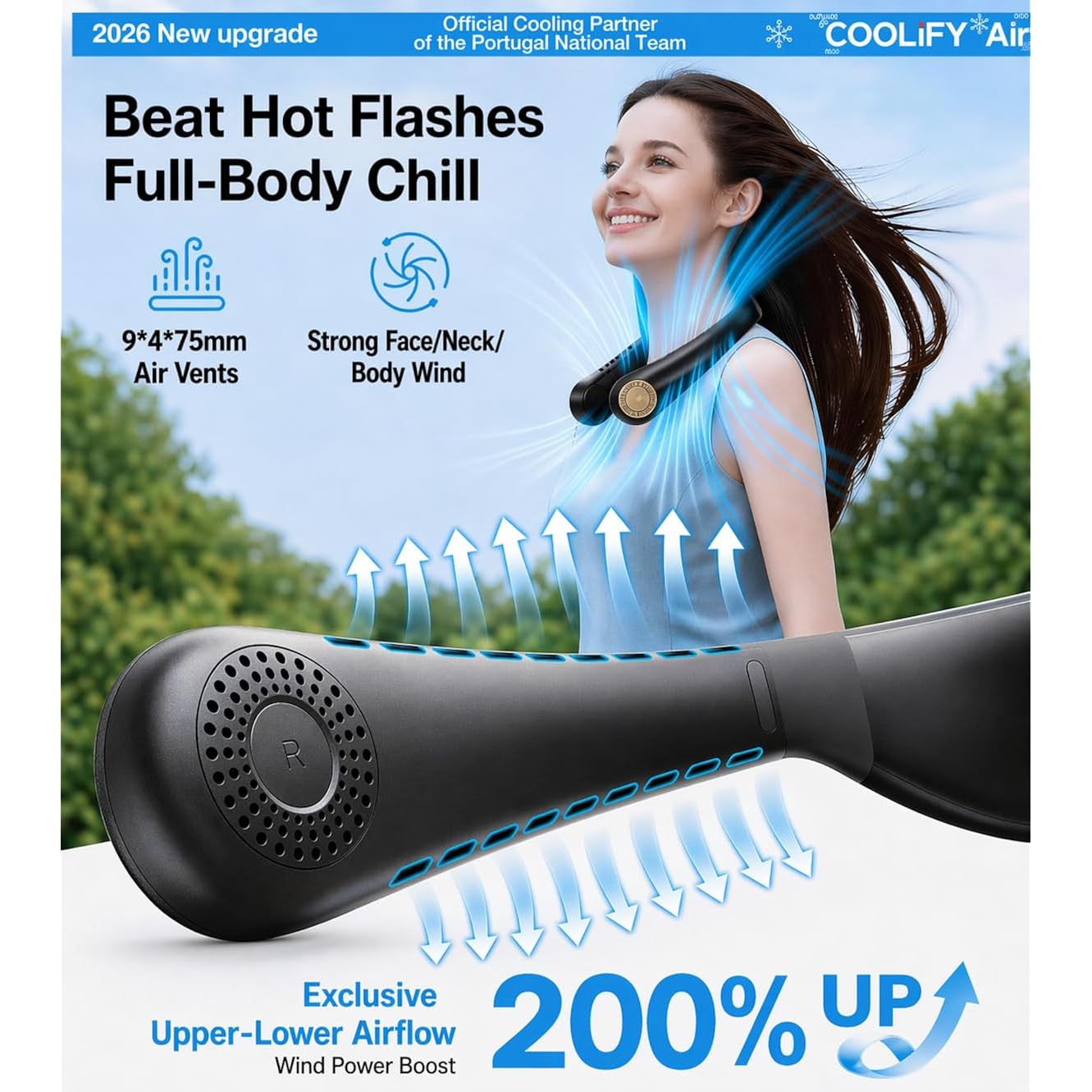 Torras Coolify Air 2026 Upgraded Neck Fan Air Conditioner, Dual-Airflow Pro Cooling, Ultra Light Portable Fan Rechargeable, Personal Cooling Fan Travel Essentials, Gift For Dad Husband Father, Black