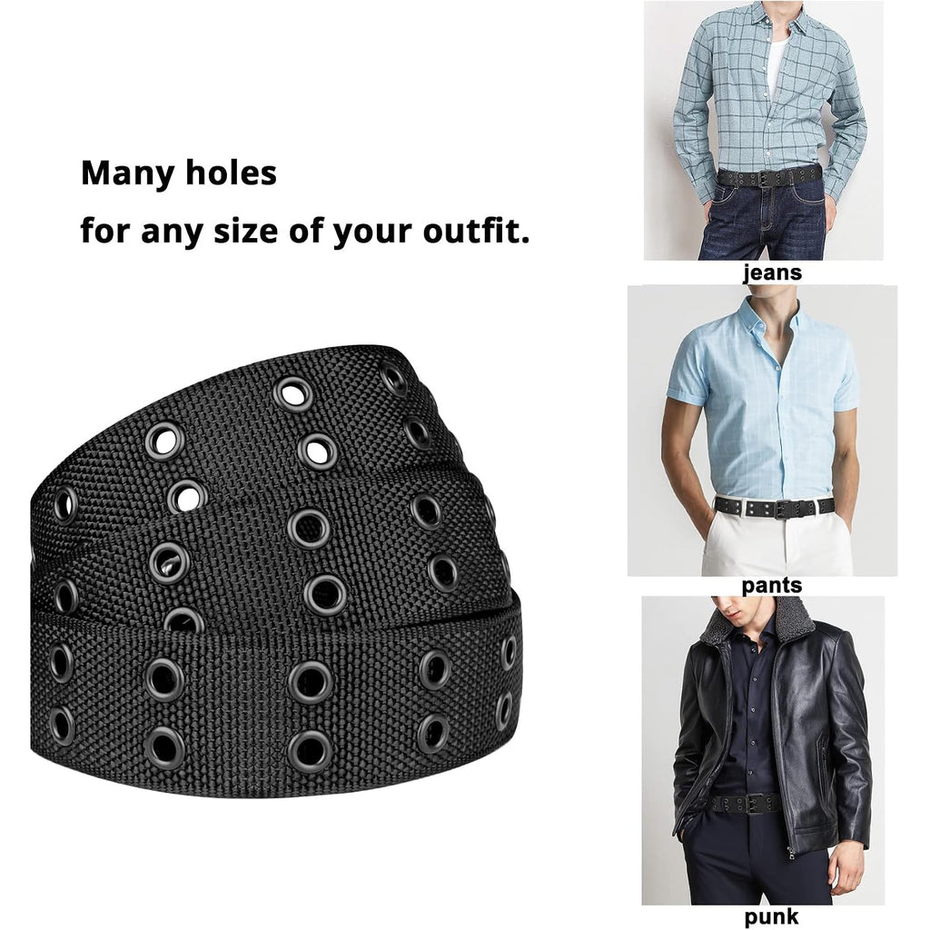 Double Prong Belt Plus Size 39 To 71'' Black Grommet Nylon Belts For Men Women Unisex