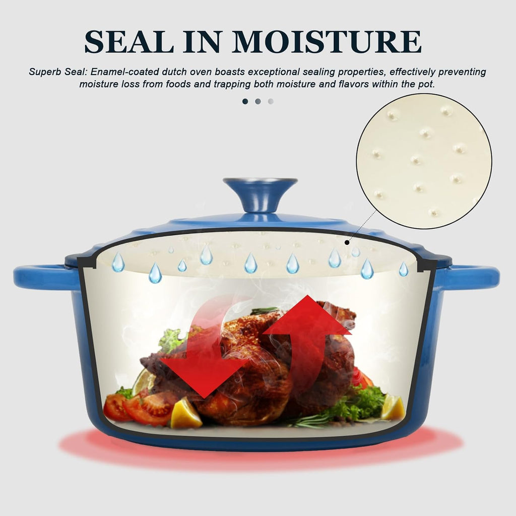 Overmont 7Qt Enameled Cast Iron Dutch Oven With Lid, Large Heavy-Duty Pot For Family Gatherings, Batch Cooking, Roasting, Braising & Sourdough Baking, Cookbook & Cotton Handle Covers
