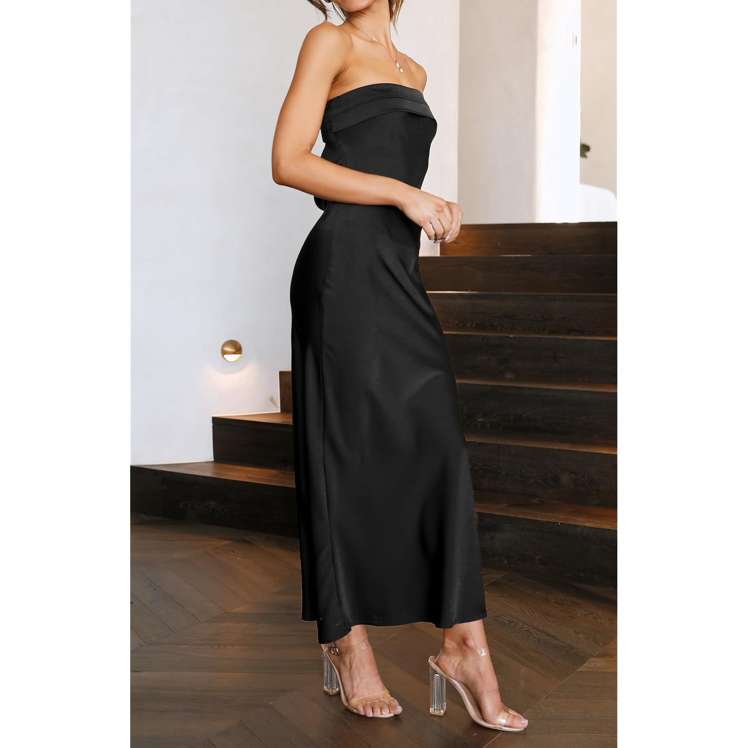 Merokeety Women'S Summer Satin Strapless Bodycon Dress 2026 Backless Tube Wedding Guest Cocktail Formal Party Maxi Dresses