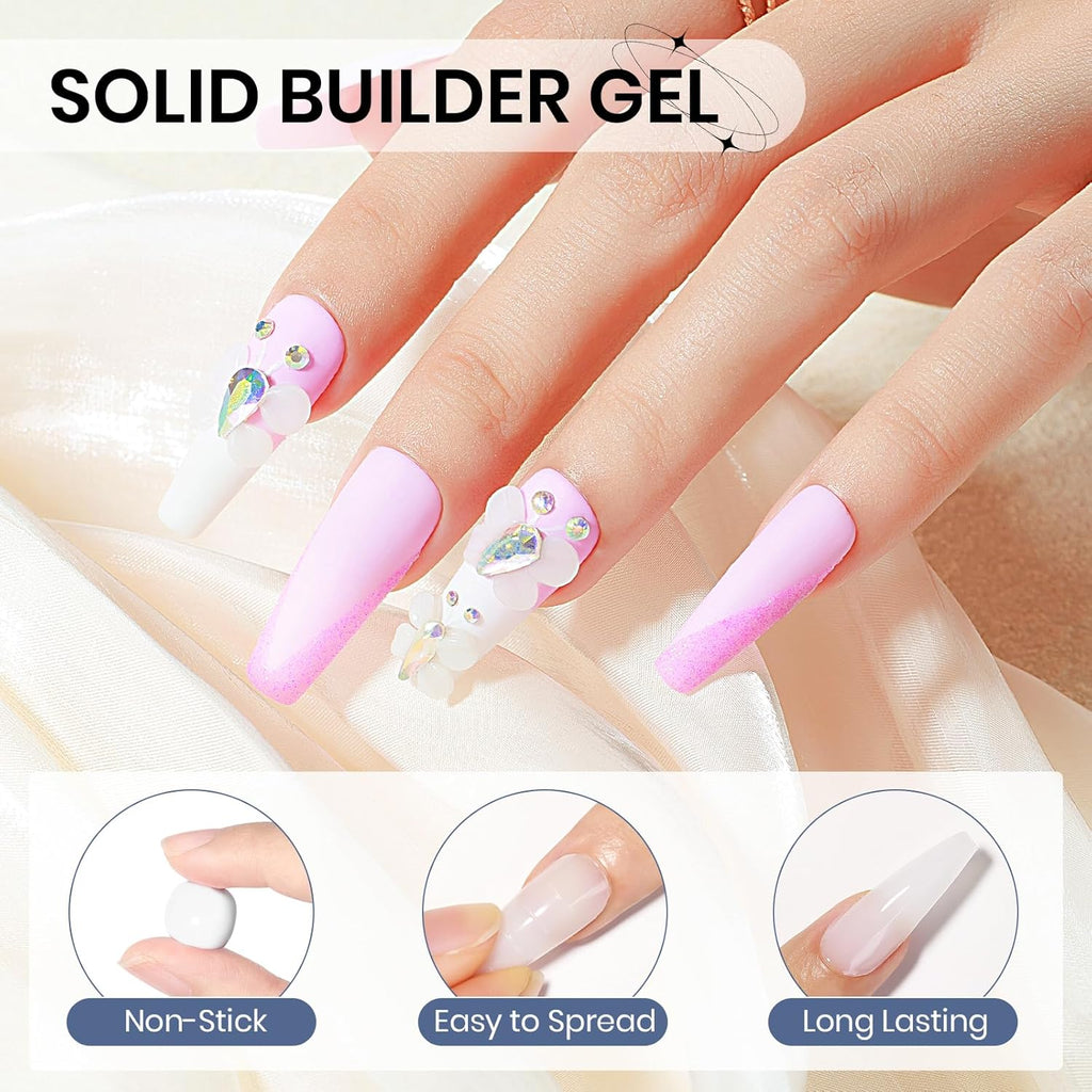 Solid Sculpture Builder Gel, 3D Nail Gel Milky White Non-Stick Hand Nail Extension Gel for Carving Patterns Decoration Nail Art Emboss Hard Gel for Nails Mnicure DIY at Home 14g(0.49 oz)