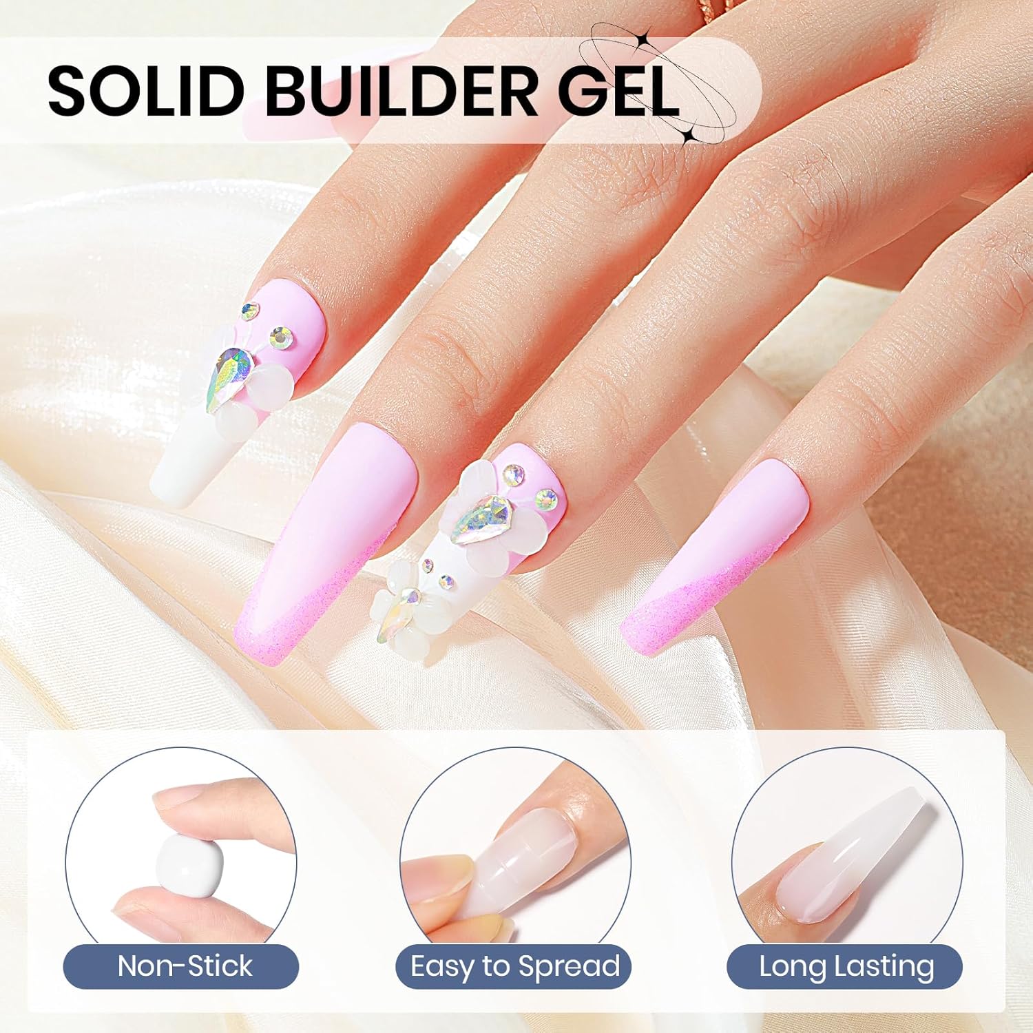 Solid Sculpture Builder Gel, 3D Nail Gel Milky White Non-Stick Hand Nail Extension Gel for Carving Patterns Decoration Nail Art Emboss Hard Gel for Nails Mnicure DIY at Home 14g(0.49 oz)