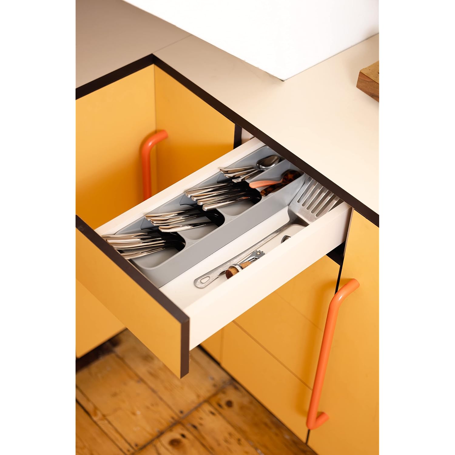 Joseph Joseph Drawerstore Compact Utensil Organizer For Kitchen Drawer Silverware, Flatware Tray, Small, Grey