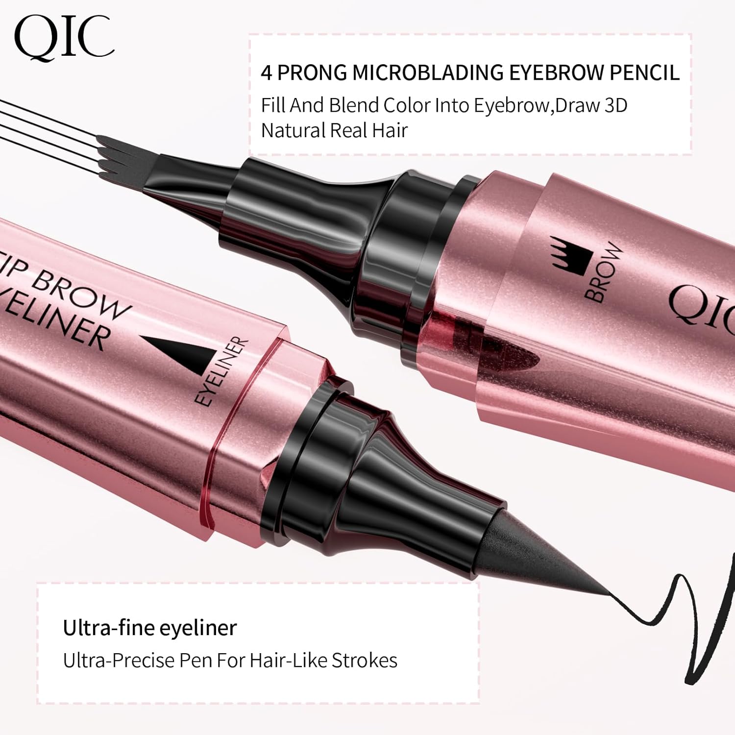 Q710 2in1pen,4-Tip Brow pen&Eyeliner,Dcuble-ended design,wild eyebrow makeup,microblading eyebrow pen,waterproof,Soft nib,With one smooth stroke(2#Dark Brown)