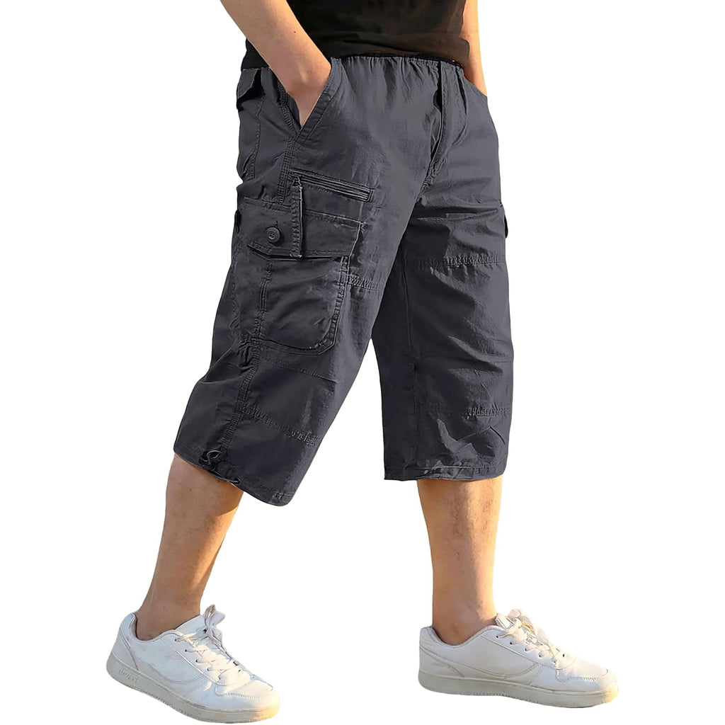 Eklentson Men'S Cargo Shorts Casual Twill Elastic 3/4 Capri Pants Below Knee Long Shorts With 7 Pockets