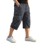 Eklentson Men'S Cargo Shorts Casual Twill Elastic 3/4 Capri Pants Below Knee Long Shorts With 7 Pockets