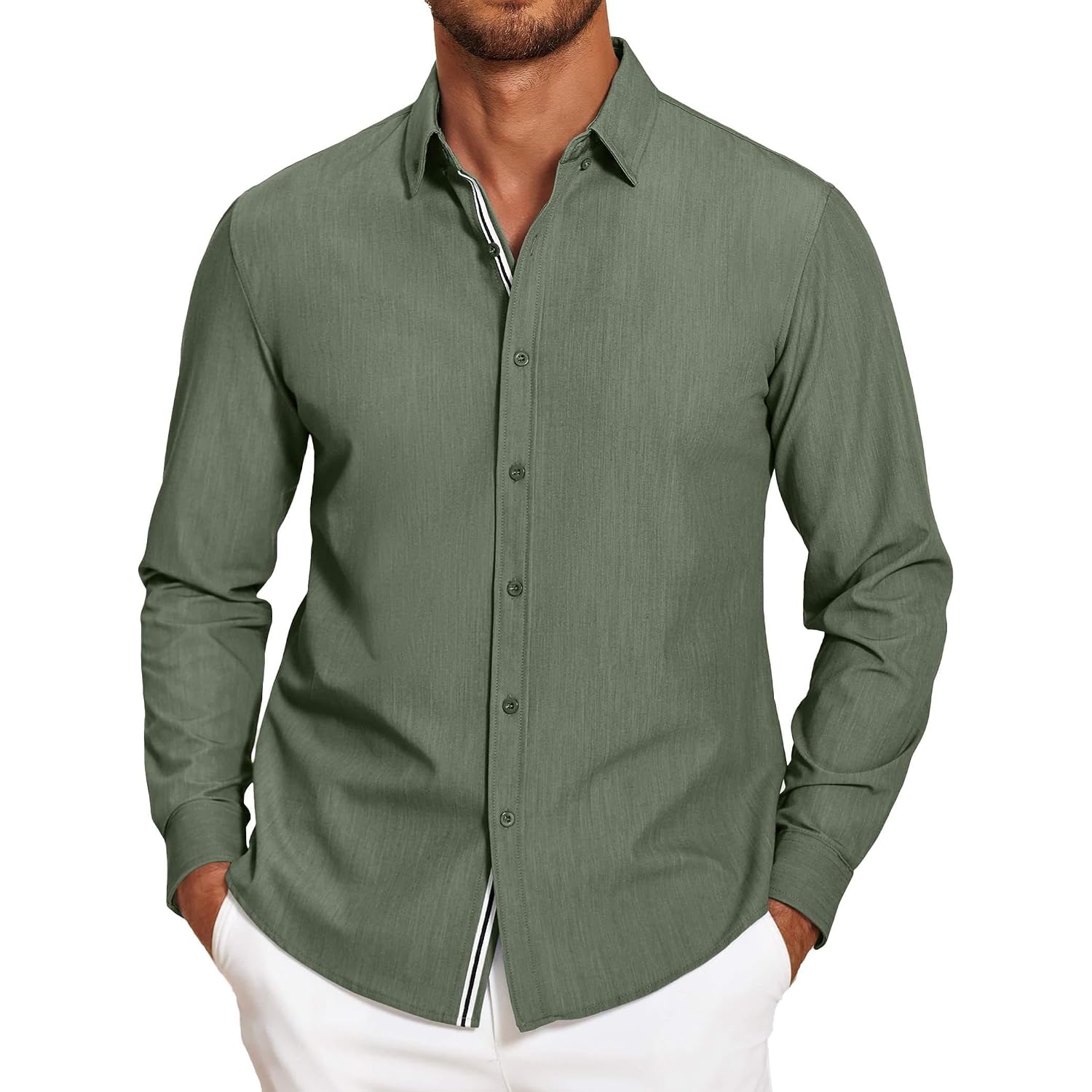 Coofandy Mens Casual Button Down Shirt Untucked Long Sleeve Stretch Denim Dress Shirt