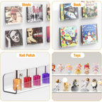 Vinyl Record Shelf Wall Mount, 6 Pack 12 Inch Clear Acrylic Album Record Holder Display, Kids Bookshelf, Floating Wall Shelves For Bathroom, Bedroom, Living Room, Kitchen (Clear-6Pcs)