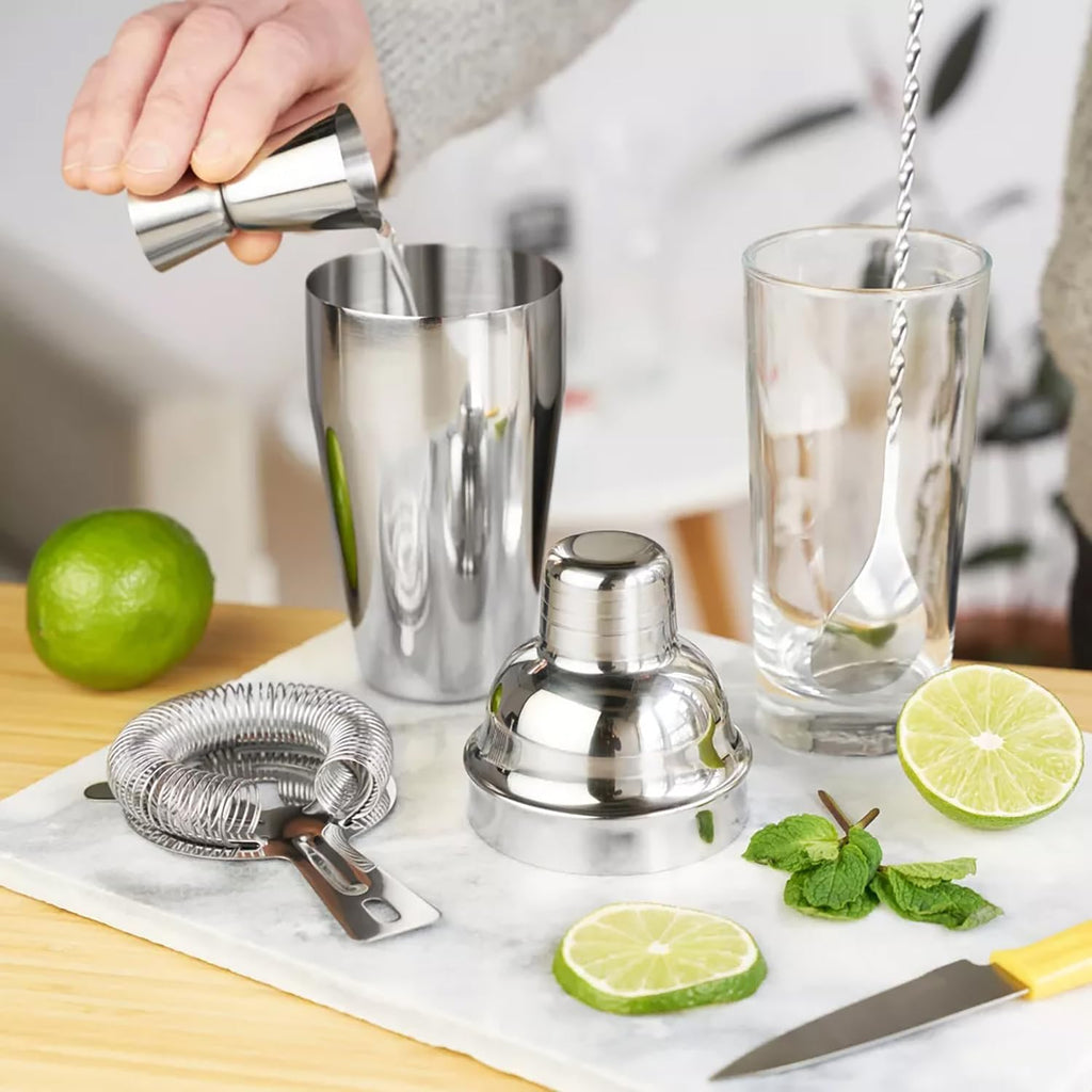 Zpufaw 6-Piece Cocktail Shaker Set 24Oz Shaker Strainer Muddler Jigger Mixing Spoon Pour Spout Bartender Kit Stainless Steel Bar Set Housewarming Gift