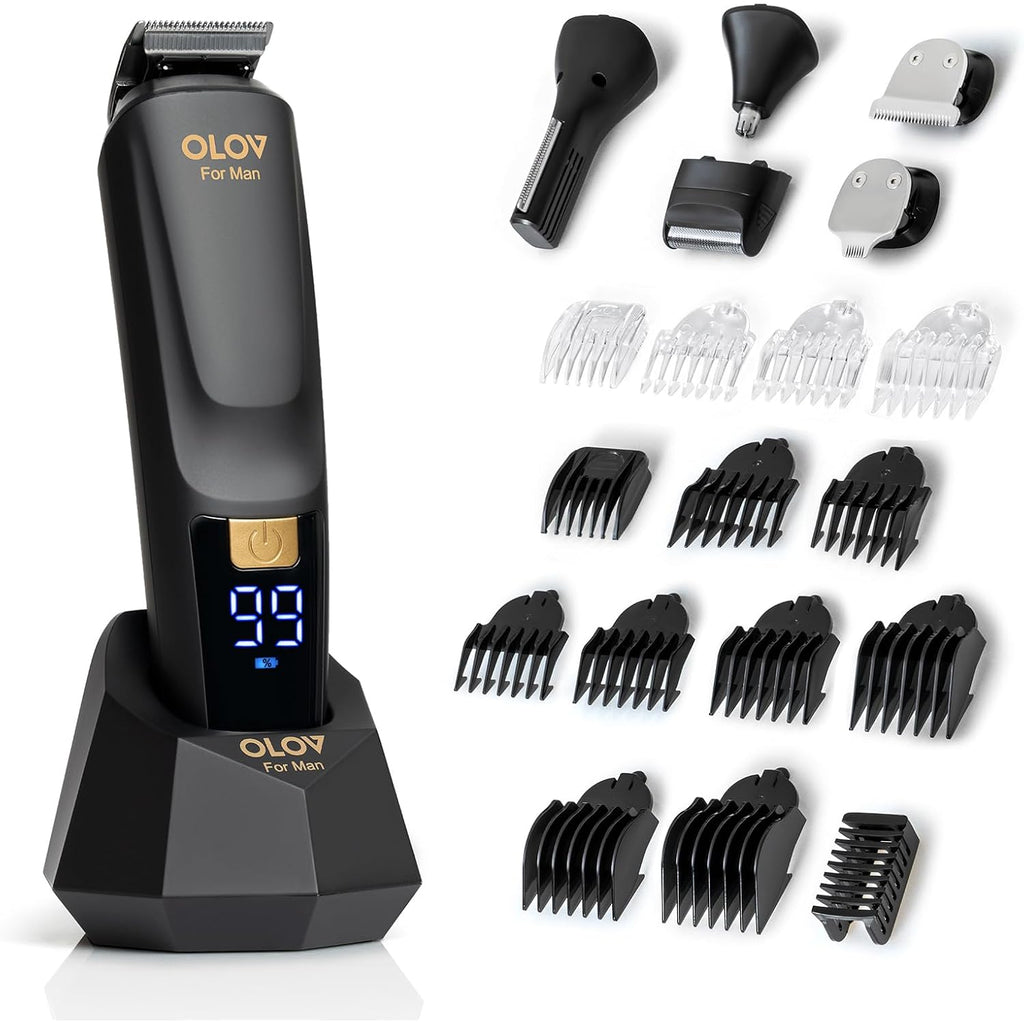 Olov For Man Beard Trimmer, 21 Piece All-In-One Mens Grooming Kit And Hair Clipper, Nose, Ear,Body And Face, Electric Razor With Usb Recharge Dock
