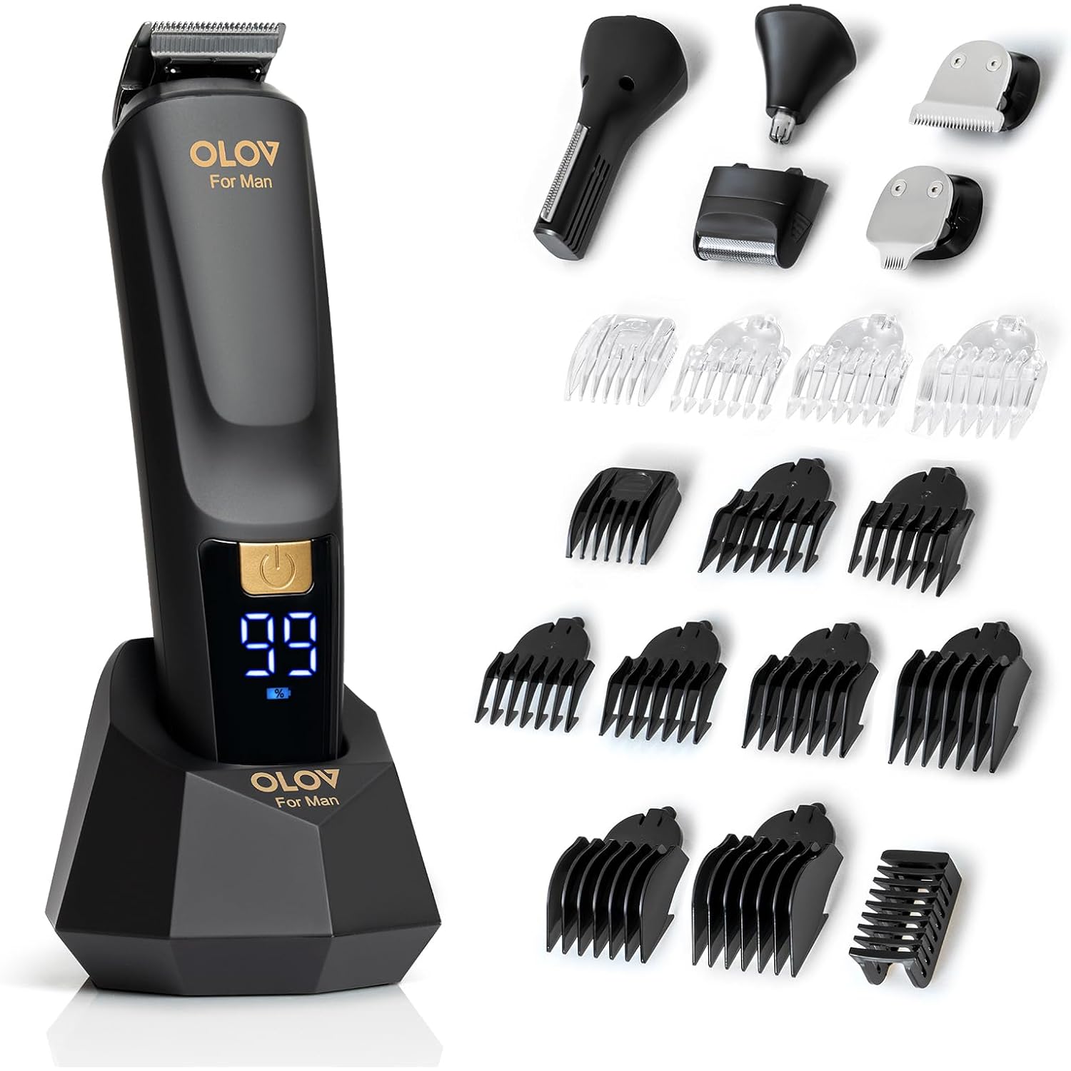 Olov For Man Beard Trimmer, 21 Piece All-In-One Mens Grooming Kit And Hair Clipper, Nose, Ear,Body And Face, Electric Razor With Usb Recharge Dock