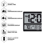 Sharp Atomic Clock - Never Needs Setting! –Easy To Read Numbers - Indoor/Outdoor Temperature, Wireless Outdoor Sensor - Battery Powered - Easy Set-Up (4" Numbers)