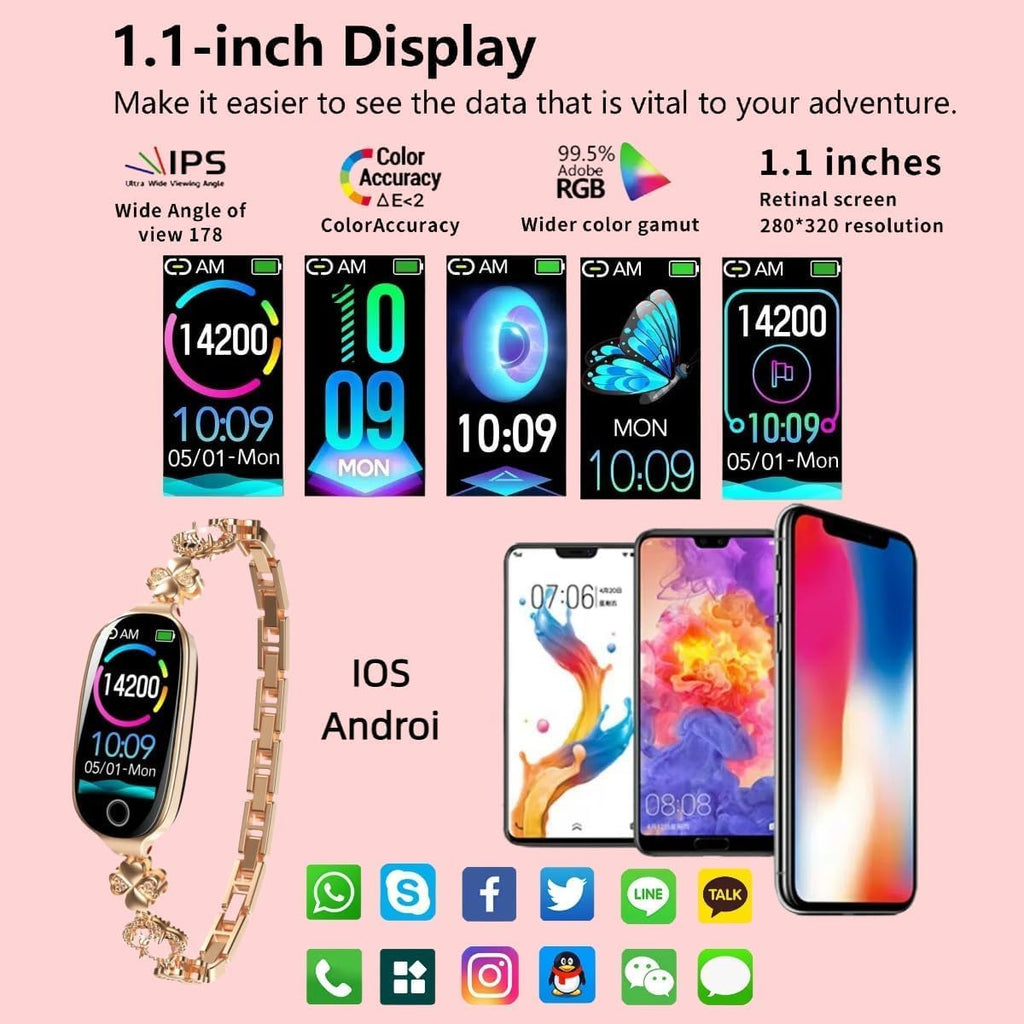 Fitness Tracker Watch Fashionable Women's Smartwatch Female Menstrual Period Reminder - Heart Rate and Blood Pressure Monitoring IP67 Waterproofing USB Magnetic Charging (Style 1)