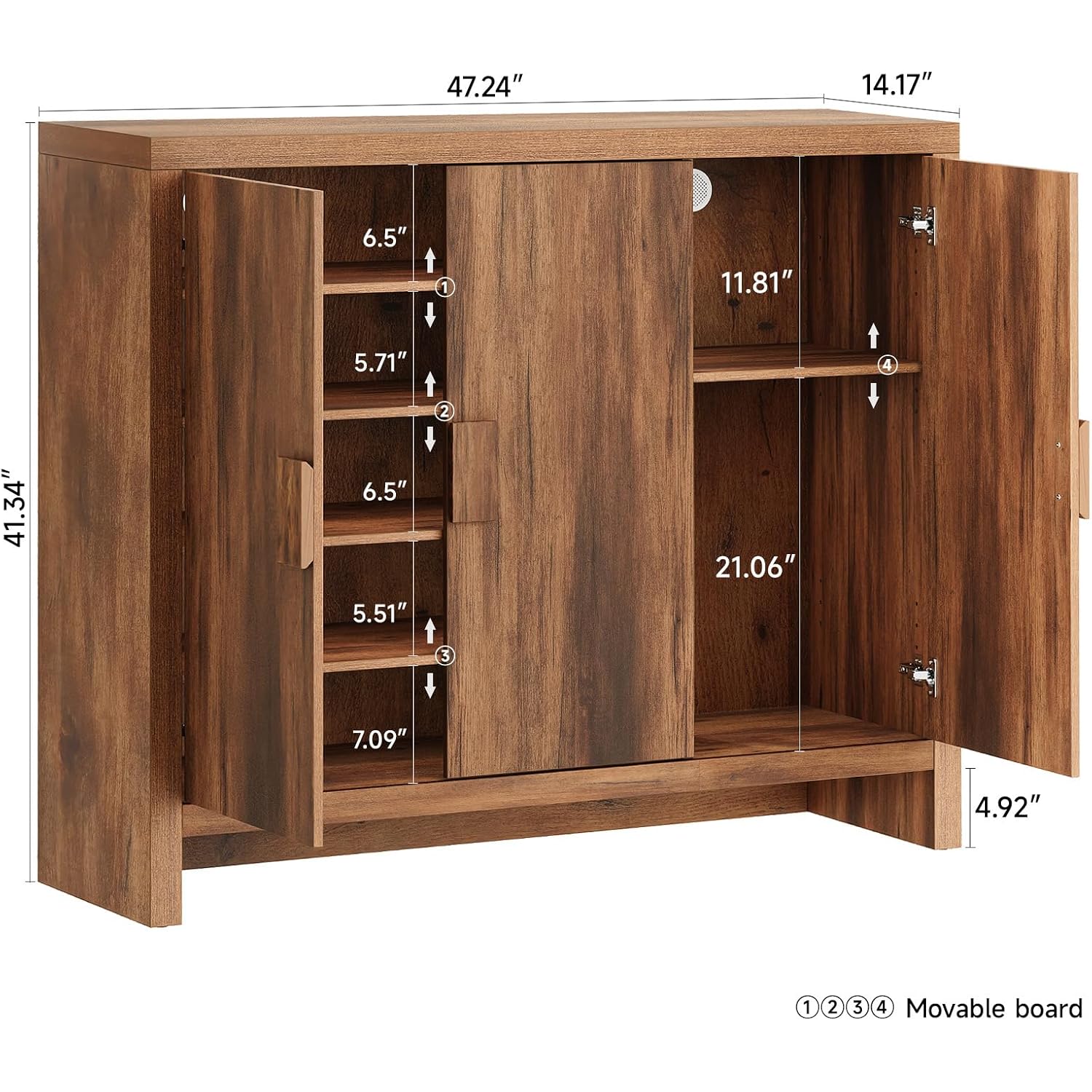 Shoe Cabinet With 3 Doors, 30 Pairs Shoe Storage Cabinet With Adjustable Shelves & Ventilation Hole Design, 47'' Wide Shoe Rack Shoe Organizer Cabinet For Entryway Living Room (Vintage Brown)