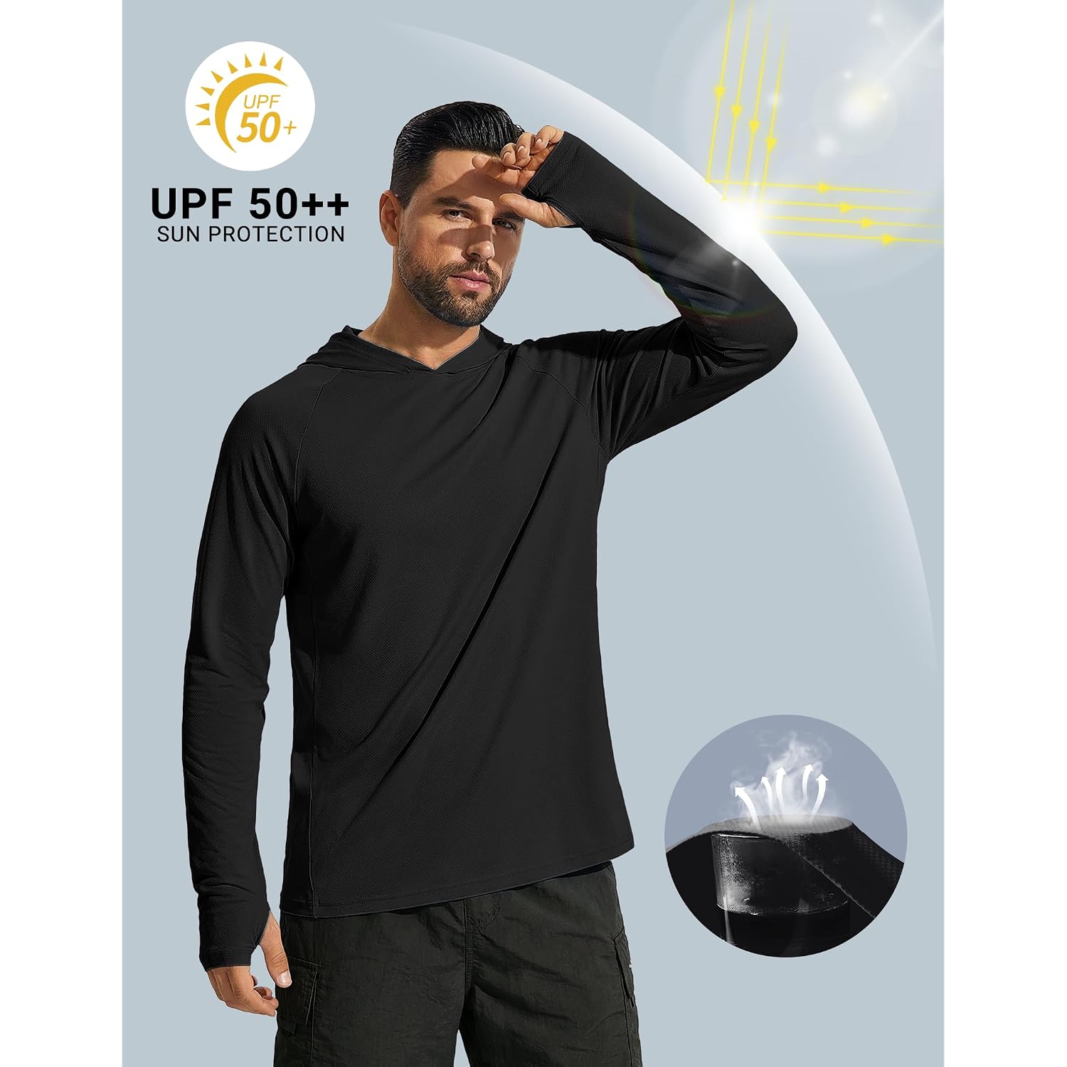 Coofandy Mens Upf 50+ Hoodie Shirts Long Sleeve Rash Guard Sun Protection Fishing Shirts Lightweight Quick Dry Hoodies