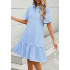 Merokeety Women'S 2026 Summer Casual Shirt Dress Button Down Ruffle Sleeve Shift Mini Dresses With Pockets