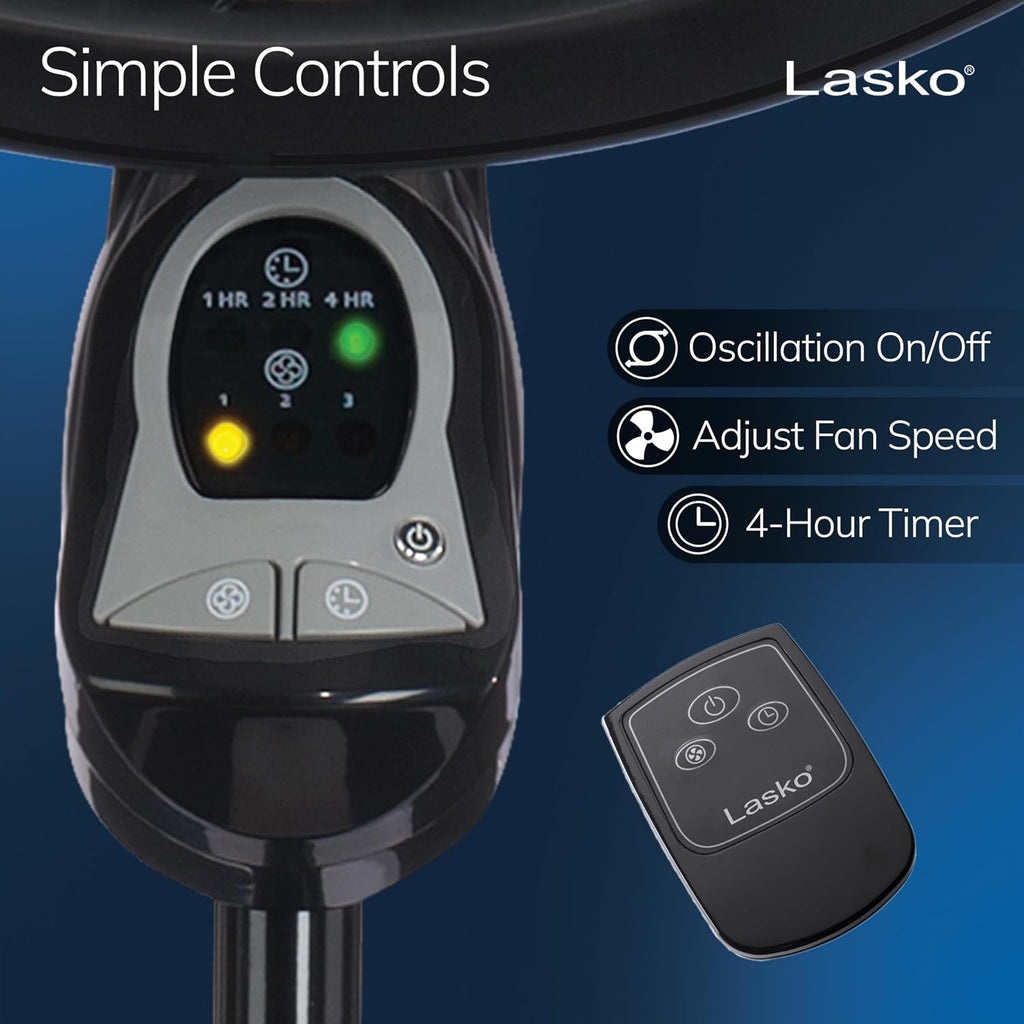 Lasko Oscillating Cyclone Pedestal Fan With Remote Control - Cooling Standing Fan For Bedroom, Living Room, And Home Office - Adjustable Height - 3 Quiet Speeds - 1843 - 18" Blade Diameter - Black