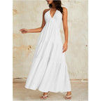 Oyoangle Women'S Summer Beach Halter Sundress Formal Wedding Guest Dress Backless Flowy Vacation Boho Maxi Dresses