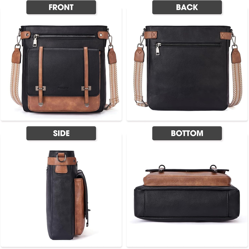 Roulens Crossbody Bags For Women,Multi Pocket Crossbody Purses Vegan Leather Shoulder Handbags Travel Purse Adjustable Strap