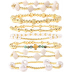 Dainty Cross Clover Gold Beaded Pearl Bracelet Stack for Women,Handmade Boho Gold Plated Beads Stretch Stackable Bracelets Fashion Birthday Prom Jewelry Accessories Mothers Day Gifts Friendship