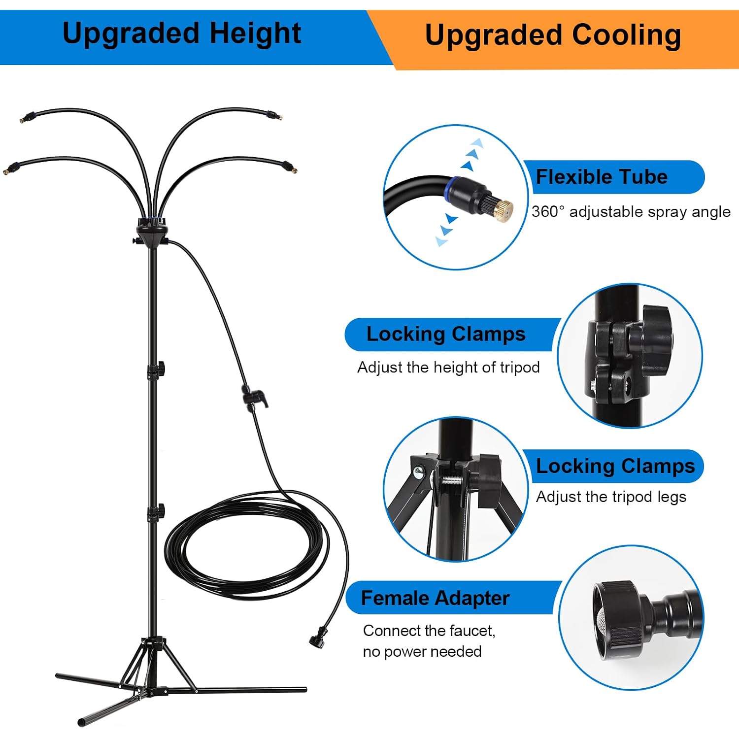 Standing Misters For Outside Patio - 5.3Ft Stand Misting System For Cooling Outdoor Areas, Easy To Install & Maintain, 4 Adjustable Nozzles For Custom Coverage, Durable For Backyard Use