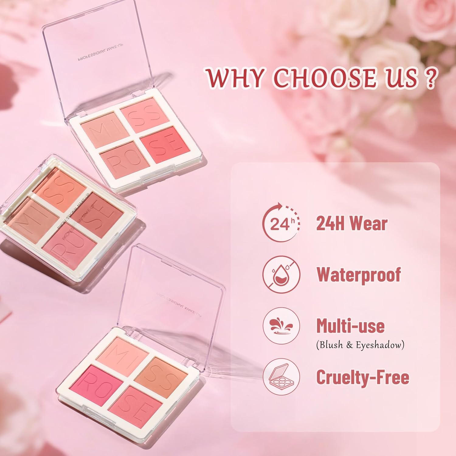 4 Color Matte Blush Palette for Cheeks - Highly Pigmented Pressed Powder for Face Blush Makeup, Long Lasting & Waterproof, Natural Nude, Pink & Red Shades for All Skin Tones (03 Dusty Rose)
