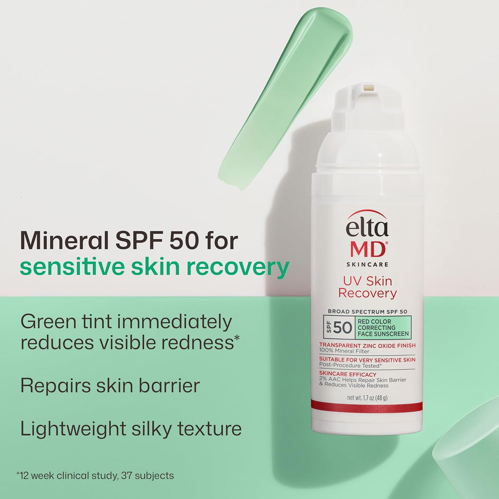 Uv Skin Recovery Green Tint All Mineral, Redness Reduction, Sensitive Skin Face Sunscreen Spf 50