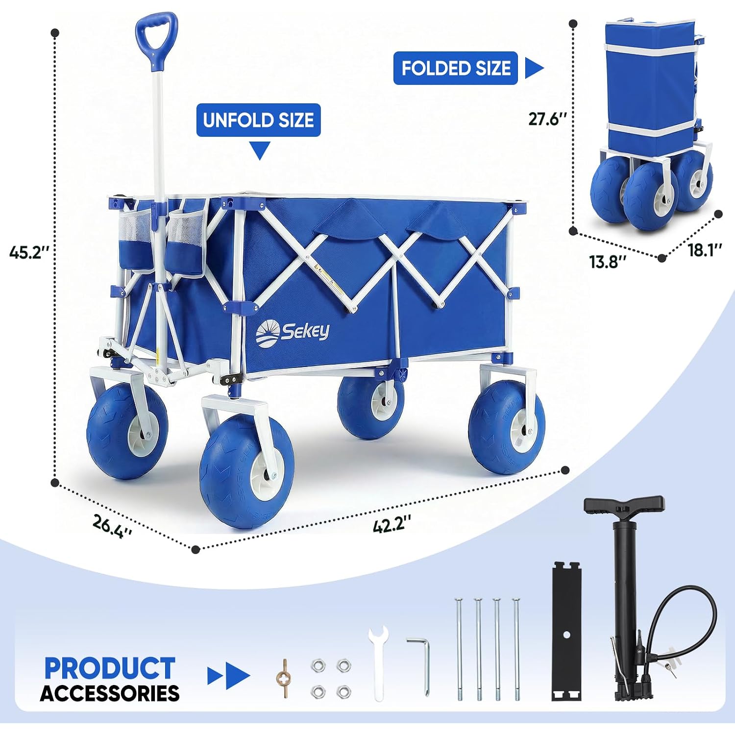 Sekey Heavy Duty Beach Wagon With 9" Big Sand-Proof Wheels – 600Lb Capacity, 200L Oversized Foldable Cart | Adjustable Handle & All-Terrain Tires For Sand, Camping