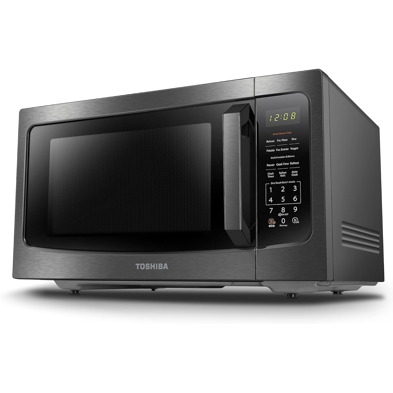Toshiba Ml-Em45P(Bs) Countertop Microwave Oven With Smart Sensor And 13.6" Removable Position Memory Turntable, Sound On/Off Function, 1200W, 1.6 Cu.Ft, Black Stainless Steel