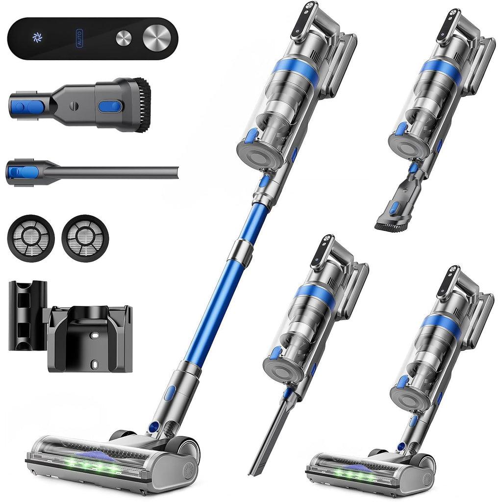 Cordless Vacuum Cleaner, 50Kpa 60Mins Self-Standing Stick Vacuum Cordless With Anti-Tangle Brush,Touch Screen,Lightweight & Portable,Vacuum Cleaners For Home,Pet Hair,Carpet, Hard Floor Blue