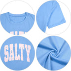 Salty Beach Oversized Graphic Tees: Womens Summer Beach Tshirts Hawaii Shirt Casual Short Sleeve Tops Salty Blue
