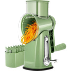 Susteas Rotary Cheese Grater 5 Blades,Kitchen Mandoline Vegetable Slicer | Retro Green, Easy To Clean, Strong Suction Base, 5 Blades Storage Box, Round Mandoline Slicer & Food Chopper For Salad