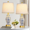 Chinoiserie Ceramic Table Lamps Set Of 2 For Living Room Bedroom Bedside, Traditional Blue Porcelain Classic Table Lamp For Nightstand Entryway, 2 Led Bulbs Included (Gold)