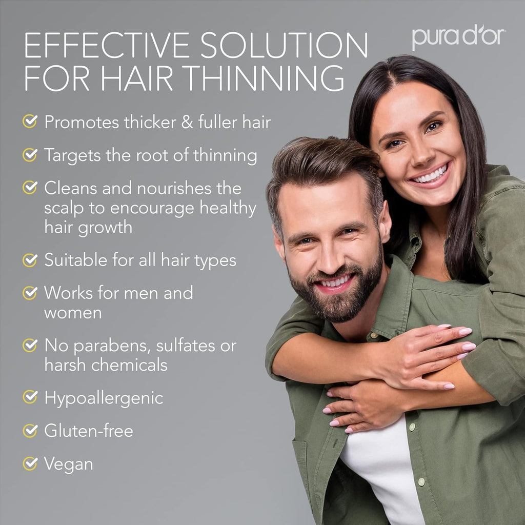 PURA D'OR Original Gold Label Anti-Thinning Shampoo - CLINICALLY TESTED – Natural Earthy Scent - Biotin & Argan Oil – Sulfate-Free Strengthening & Volumizing for Fuller-Looking Hair, Men & Women 16 oz