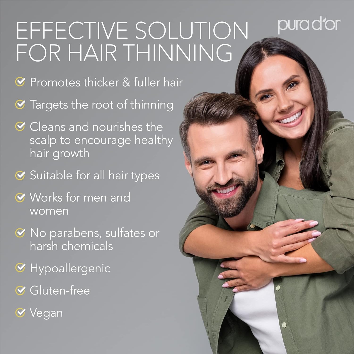 PURA D'OR Original Gold Label Anti-Thinning Shampoo - CLINICALLY TESTED – Natural Earthy Scent - Biotin & Argan Oil – Sulfate-Free Strengthening & Volumizing for Fuller-Looking Hair, Men & Women 16 oz