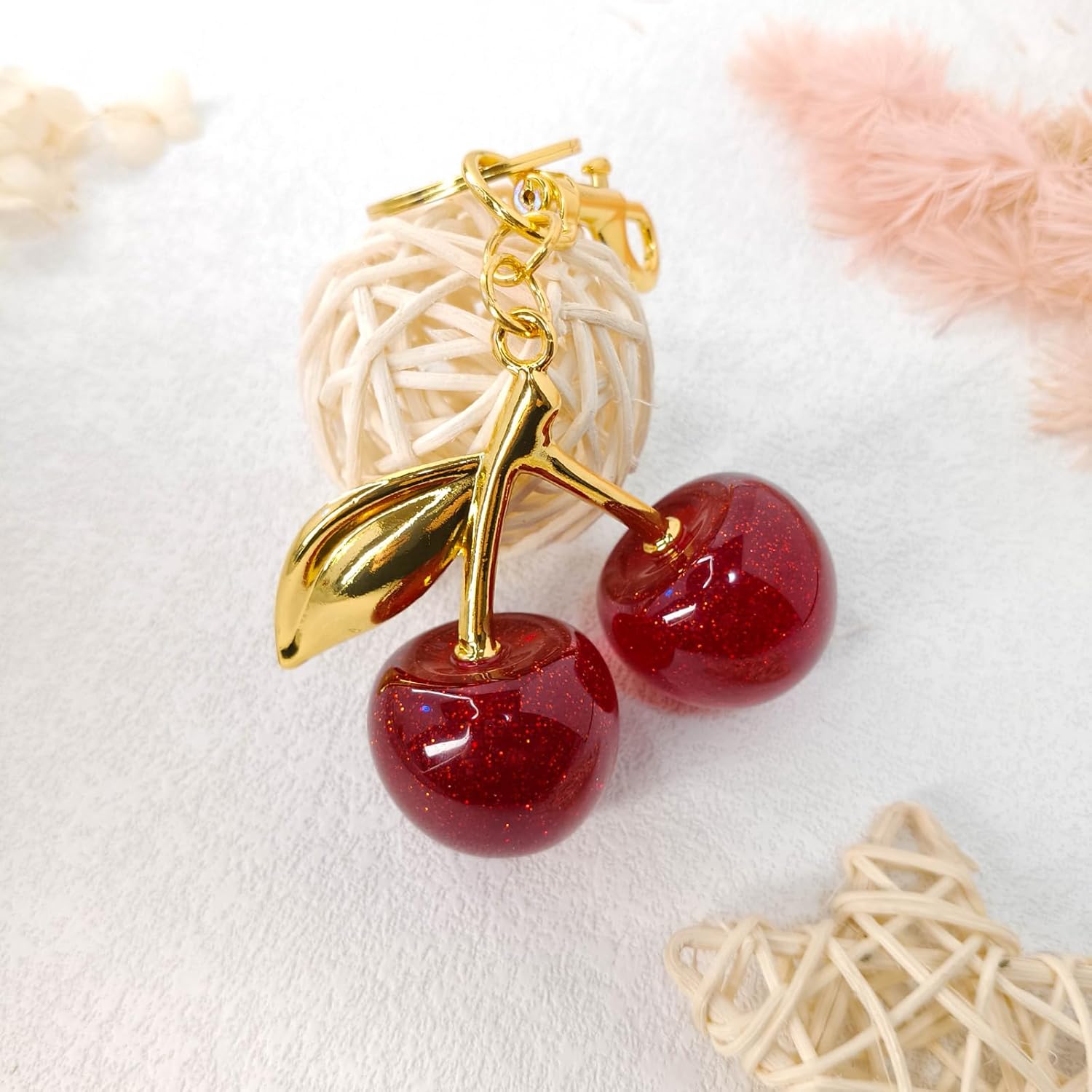 Cherry Keychain Bag Purse Charms Cute key chain accessories Car keyrings Handbag gifts for women Valentines Day Gifts