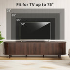 70" Mid Century Modern Tv Stand, Wood Tv Consoles With Sliding Doors And Power Outlet, Entertainment Center With Adjustable Shelves, Fluted Tv Stands For Living Room, Walnut
